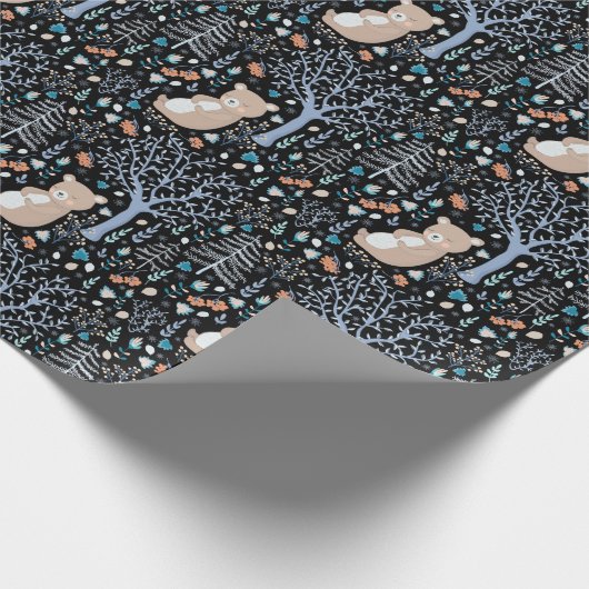 Skandinavischer Blumenbär Winter Geschenkpapier (Ecke)
