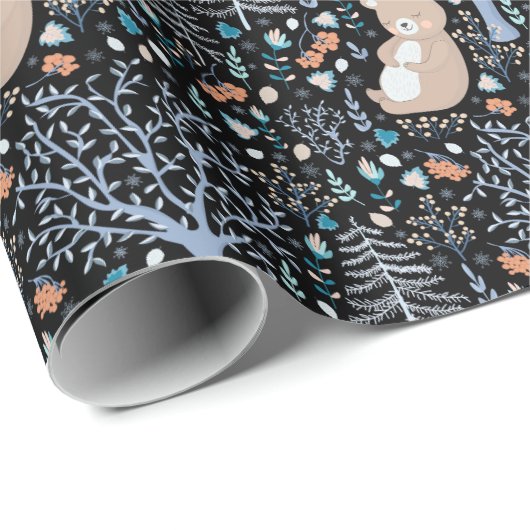 Skandinavischer Blumenbär Winter Geschenkpapier (Rolleneckpunkt)