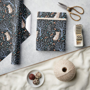 Skandinavischer Floraler Bär Winter Geschenkpapier