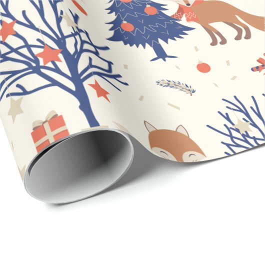 Skandinavischer Folk Art Fox im Schnee Weihnachtsb Geschenkpapier (Rolleneckpunkt)