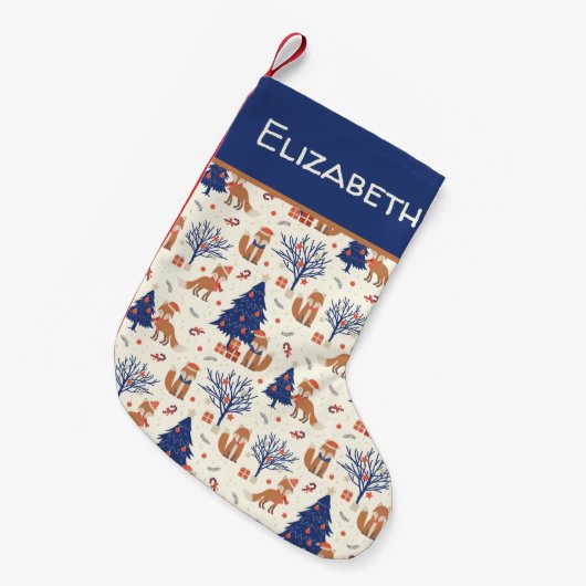 Skandinavischer Folk Art Fox im Schnee Weihnachtsb Kleiner Weihnachtsstrumpf (Vorderansicht (hängend))