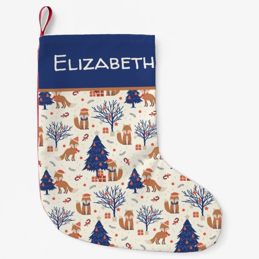 Skandinavischer Folk Art Fox im Schnee Weihnachtsb Kleiner Weihnachtsstrumpf (Vorderseite)