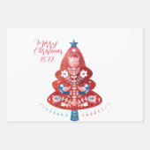 Skandinavischer Folk Art Weihnachtsbaum Geschenkpapier Set (Vorderseite)