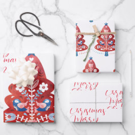 Skandinavischer Folk Art Weihnachtsbaum Geschenkpapier Set