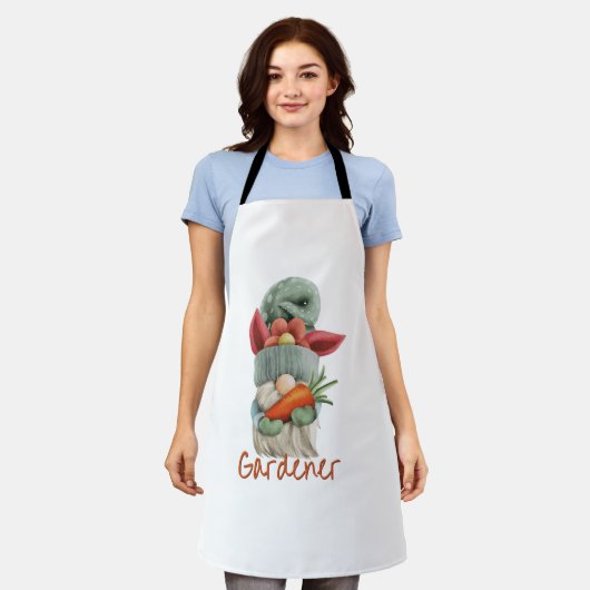 Skandinavischer Gnome-Gärtner mit Karotten und Blu Schürze (Getragen)