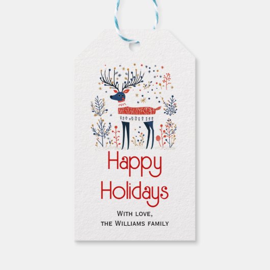 Skandinavischer Hirsche Rot Blau Weihnachtsfeierta Geschenkanhänger (Rückseite)