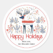 Skandinavischer Hirsche Rot Blau Weihnachtsfeierta Runder Aufkleber (Vorderseite)