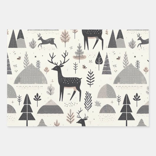 Skandinavischer Hirschhirsch, schwarz Geschenkpapier Set (Vorderseite 2)