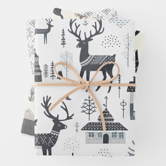 Skandinavischer Hirschhirsch, schwarz Geschenkpapier Set (Beispiel)