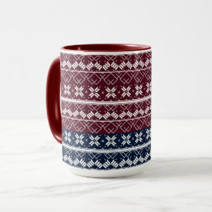 Skandinavischer Ornamente auf blauem, burgunderrot Tasse