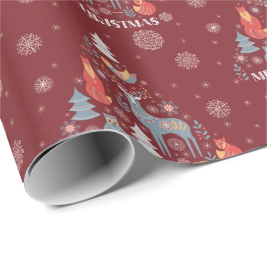 Skandinavischer Rentierbaum Flora Tierschneeflocke Geschenkpapier (Rolleneckpunkt)