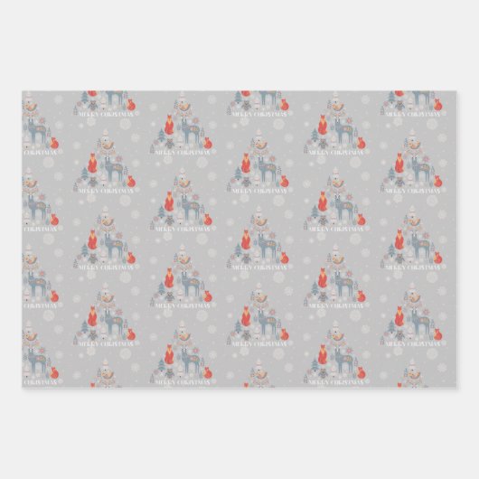 Skandinavischer Rentierbaum Flora Tierschneeflocke Geschenkpapier Set (Vorderseite)