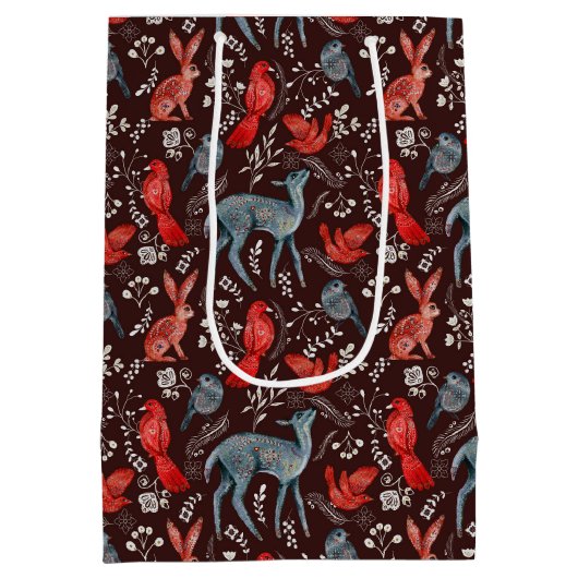 Skandinavischer Roter Vogel, Hirsch, Kaninchen Wei Mittlere Geschenktüte (Rückseite)