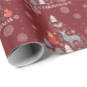Skandinavischer Schneeflocken Rentierbaum Tier Rot Geschenkpapier (Rolleneckpunkt)