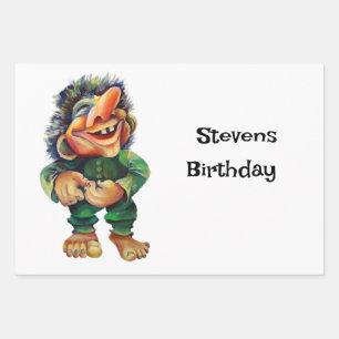 Skandinavischer Sonnentroll Illustration Wasserfar Geschenkpapier Set