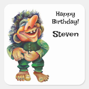 Skandinavischer Sonnentroll Illustration Wasserfar Quadratischer Aufkleber