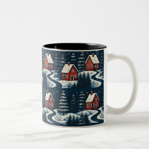 Skandinavischer Volks kunst Kuschel Winterhütte Be Zweifarbige Tasse