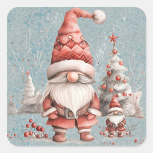 Skandinavischer Weihnachts-Gnom rote Beeren Quadratischer Aufkleber