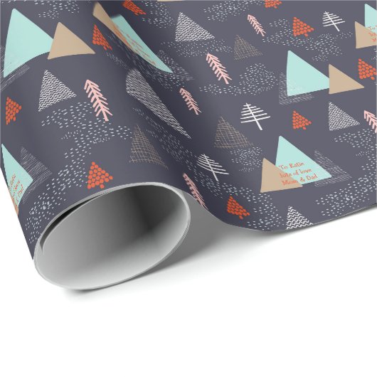 Skandinavischer Weihnachtsbaum Doodle Personalisie Geschenkpapier (Rolleneckpunkt)