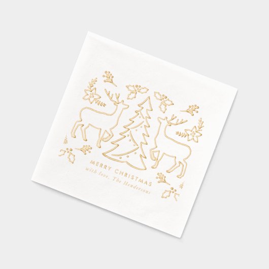 Skandinavischer Weihnachtsbaum Rentier Servietten Mit Folie (Links)