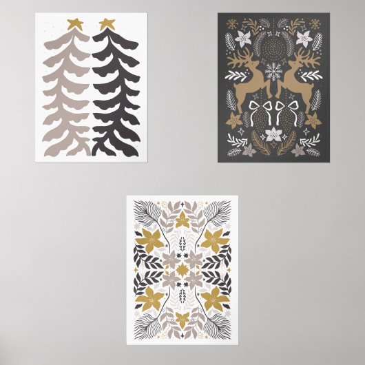 Skandinavischer Weihnachtsbaum und Rentier Bilderwand Sets (Vorderseite)