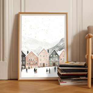 Skandinavischer Weihnachtsdruck Norwegen Illustrat Poster