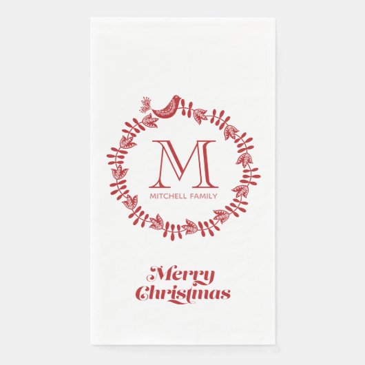 Skandinavischer Weihnachtskranz Mit Monogramm Serviette (Vorderseite)
