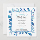 Skandinavischer Winter Blue Floral Muster Hochzeit Einladung (Vorderseite)