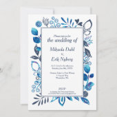 Skandinavischer Winter Blue-Gray Floral Muster Einladung (Vorderseite)