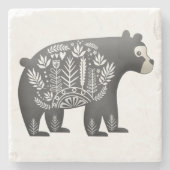 Skandinavisches Bärn-Kunst-Grau Steinuntersetzer (Vorderseite)