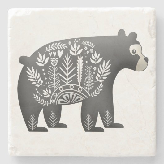 Skandinavisches Bärn-Kunst-Grau Steinuntersetzer (Vorderseite)