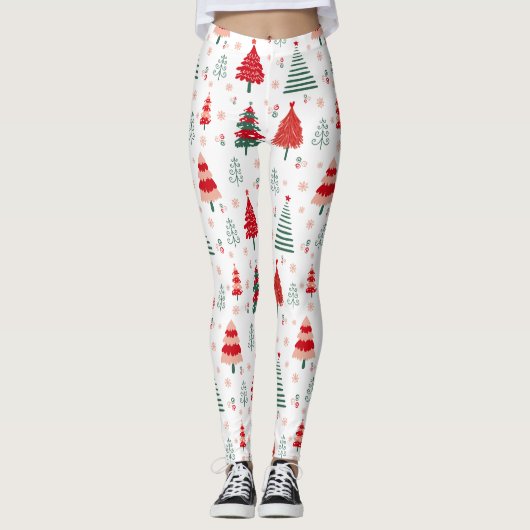 Skandinavisches Baummuster Weihnachten Leggings (Vorderseite)