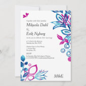 Skandinavisches Blau und Rosa Muster Hochzeit Einladung (Vorderseite)
