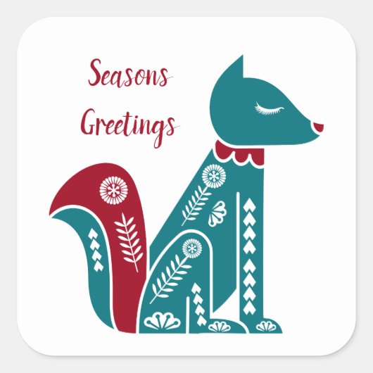 Skandinavisches Blau und Rotfuchs Quadratischer Aufkleber (Vorderseite)