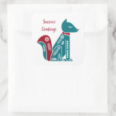 Skandinavisches Blau und Rotfuchs Quadratischer Aufkleber (Tasche)