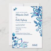 Skandinavisches Blaues Muster Hochzeit Einladung (Vorderseite)