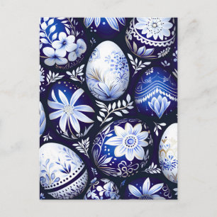 Skandinavisches blaues Osterei-Frühlingsblumenmust Feiertagspostkarte