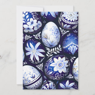 Skandinavisches blaues Osterei-Frühlingsflorales Feiertagskarte
