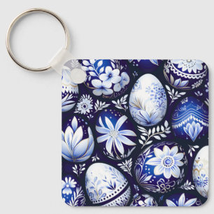 Skandinavisches blaues Ostereier-Frühlingsblumenmu Schlüsselanhänger