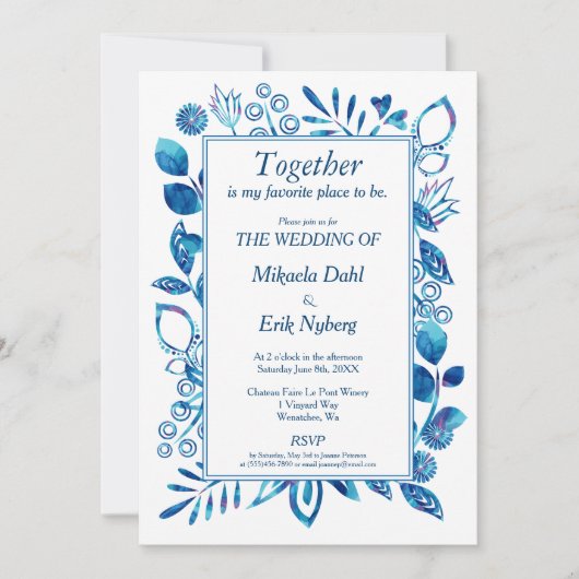 Skandinavisches Blumenmuster Hochzeit Einladung (Vorderseite)