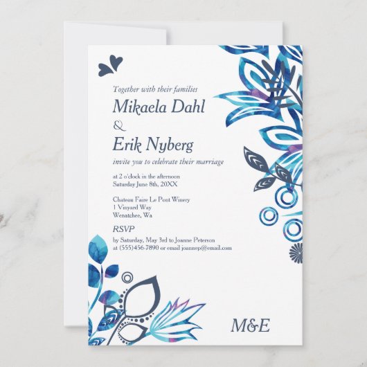 Skandinavisches Blumenmuster Hochzeit Einladung (Vorderseite)