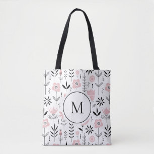 Skandinavisches Blumenmuster-Monogramm in Rosa Tasche