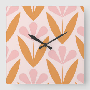Skandinavisches Blumenmuster,Retro-Stil,Mitte des Quadratische Wanduhr