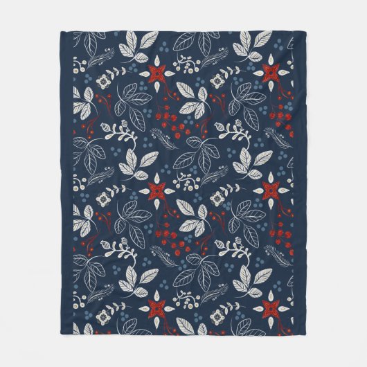 Skandinavisches Blumenvolk Kunst Nahtloses Muster  Fleecedecke (Vorderseite)
