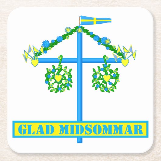 skandinavisches Design, Personalisiert Glad Midsom Rechteckiger Pappuntersetzer (Vorderseite)