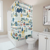 Skandinavisches Dorf: pastellfarbenes, gemütliches Duschvorhang (Beispiel)