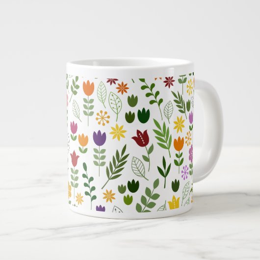 Skandinavisches Flora & Fauna-Muster Jumbo-Tasse (Vorderseite Rechts)