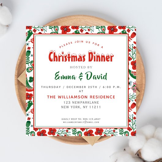 Skandinavisches Folkart Muster mit Vögeln Weihnach Einladung