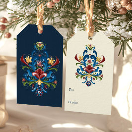 Skandinavisches Folklore Art Blue Red Floral Rosem Geschenkanhänger