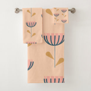 Skandinavisches Folklore-Muster in Peach Badhandtuch Set